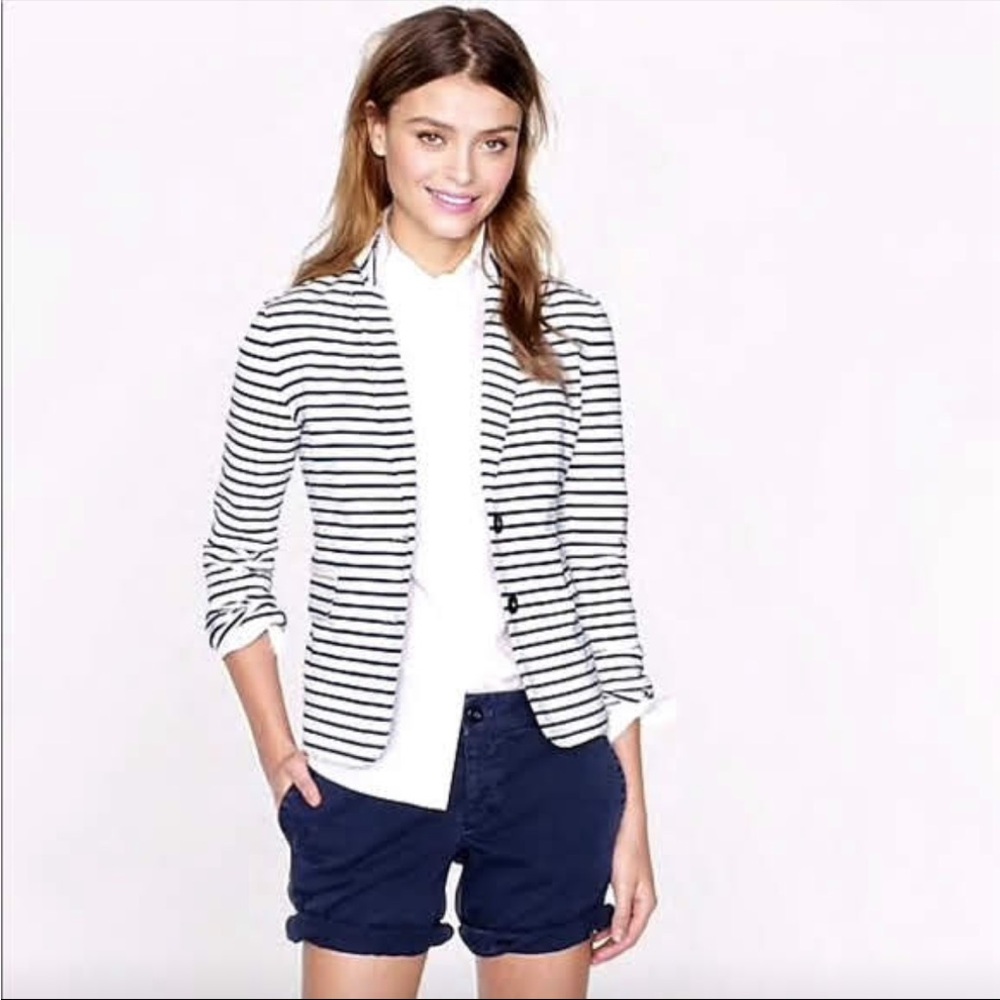 J. Crew Maritime Blazer In Navy Blue Stripe